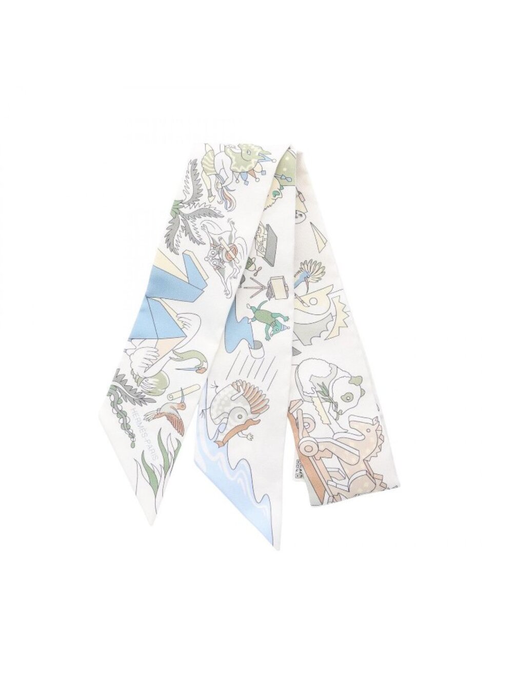 Hermes Scarf Twilly Academia Hippica Ribbon Beige Silk